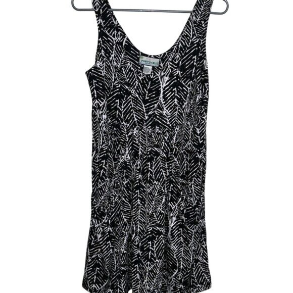 Portocruz Womens Black & White Leaf Print Sleeveless Dress Size L Polyester/Span - Picture 1 of 7